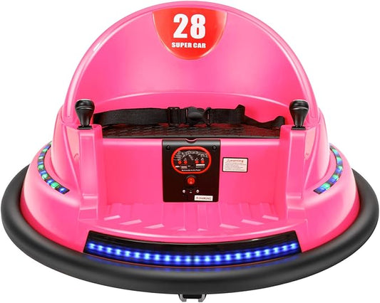 Edostory Electric Ride On Bumper Car Kids 12V 3-Speeds for Toddlers, 1.5-8 Years Old Baby Bumping Toy Cars, DIY Sticker Baby Toy Gifts, Remote Control, Bluetooth, 360 Spin ASTM-Certified Pink
