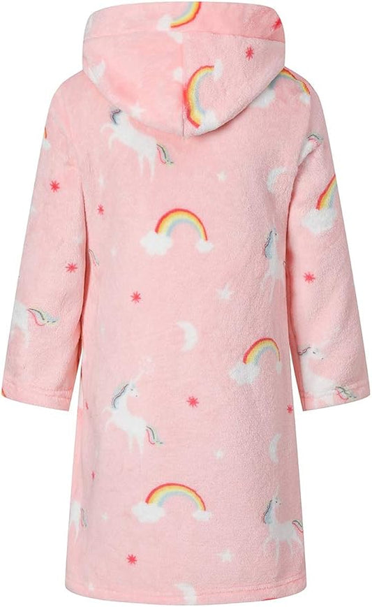 Girls Fleece Hooded Robes, Kids Soft Premium Fuzzy Bathrobe for Gifts, 2-12 Years