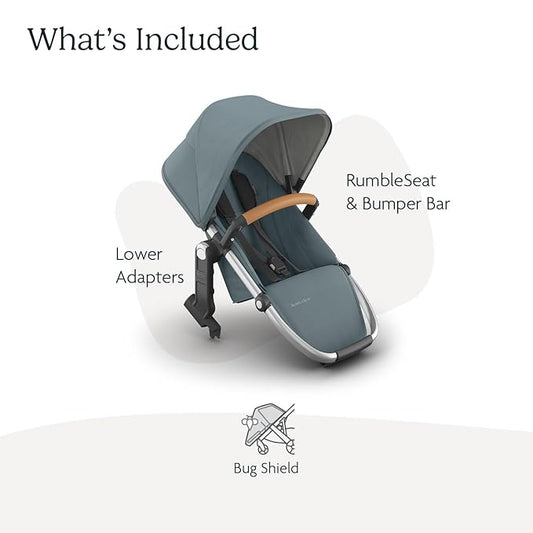 UPPAbaby RumbleSeat V3 Second Lower Seat - Compatible with Vista V2 and Vista V3 - All-Weather Seat + Magnetic Buckle – Adapters Included - Callum (Stone Blue/Silver Frame/Sand Leather)