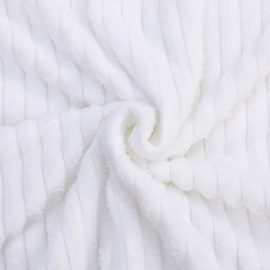 NTBAY Plush Flannel Baby Blanket, Soft and Warm Toddler Blanket with Striped Texture for Stroller, Crib, Travel, 30x40 Inches, White