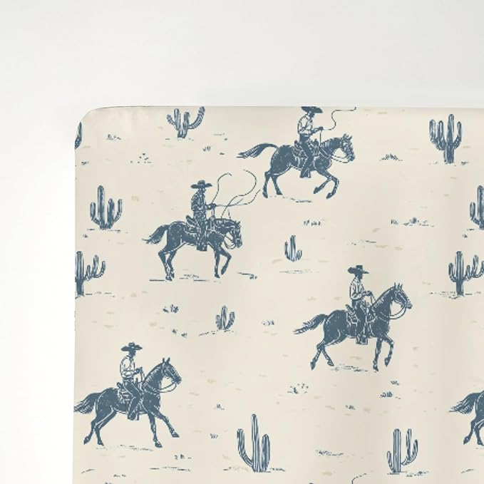 Vintage Cowboys Baby Crib Sheets for Boy Girl 52"x28" Retro Western Cowboy Horse Cactus Soft Stretchy Fitted Crib Mattress Cover Wild Desert Baby Sheet for Standard Crib and Toddler Bed Mattress