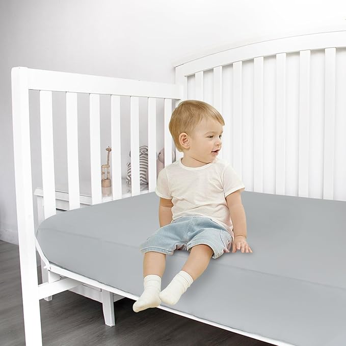 Stretchy Crib Sheets for Boys or Girls, 4 Pack Baby Sheets Fitted for Standard Crib and Toddler Mattress 52" x 28", Soft and Breathable Fitted Crib Sheets Neutral, Grey & Black