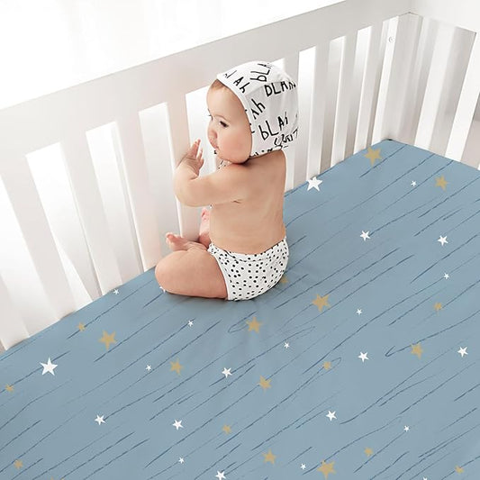 Little Grape Land Crib Sheets Baby Toddler Sheets 4 Pack Fitted for Boys Girls, Standard Size 28x52‘’ Crib Mattress, Super Soft Breathable Washable Microfiber Starry Galaxy