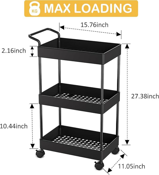 Volnamal Baby Diaper Caddy – Plastic Diaper Organizer for Nursery Essentials, Movable Cart for Changing Table & Crib, Easy to Assemble, Black