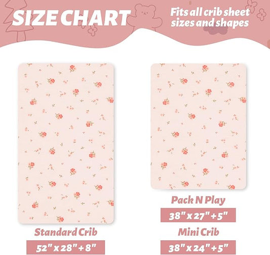 SiinvdaBZX 2 Pack Pack n Play Sheets Girls, Ultra Soft Muslin Cotton Mini Crib Sheets Breathable Toddler Playard Bedding Cover for 38"x27" Portable/Mini Crib Mattresses (Little Fairy + Flower)