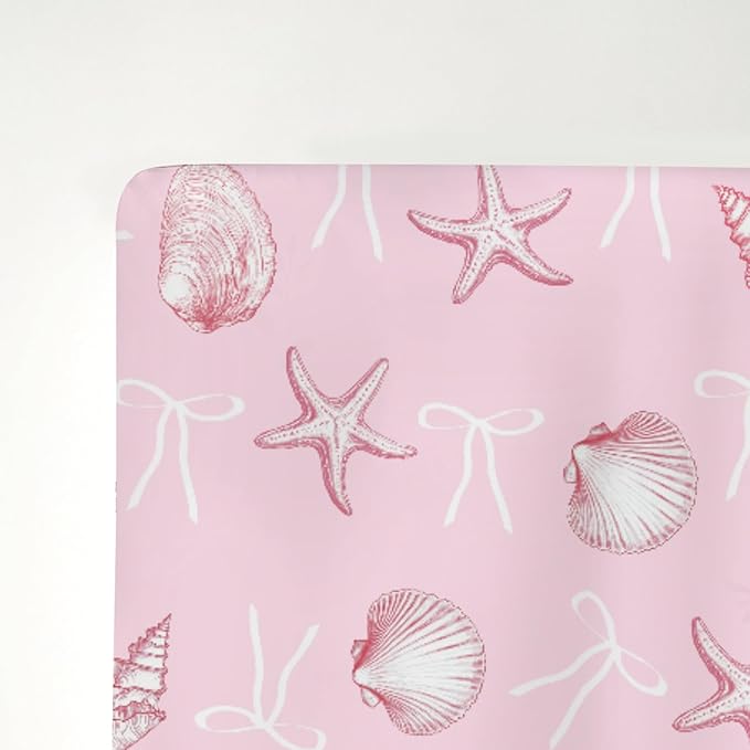 Summer Conches Bows Sea Baby Crib Sheets for Boy Girl 52"x28" Ocean Seashells Beach Soft Snug Fitted Crib Mattress Covers Boho Nautical Life Baby Sheet for Standard Crib and Toddler Bed Mattress Pink