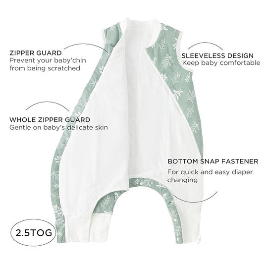 Duomiaomiao 2.5 TOG Toddler Sleep Sack 6-12 Months 100% Cotton Winter Side Open Zipper Baby Sleep Sack with Feet, Warm Toddler Wearable Blanket