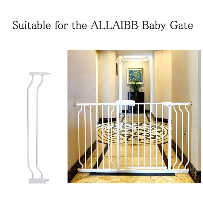 ALLAIBB Extra Wide Pressure Mount Baby Gate Auto Close White Metal Child Dog Pet Safety Gates with Walk Through for Stairs,Doorways,Kitchen and Living Room(4.72"/12cm)