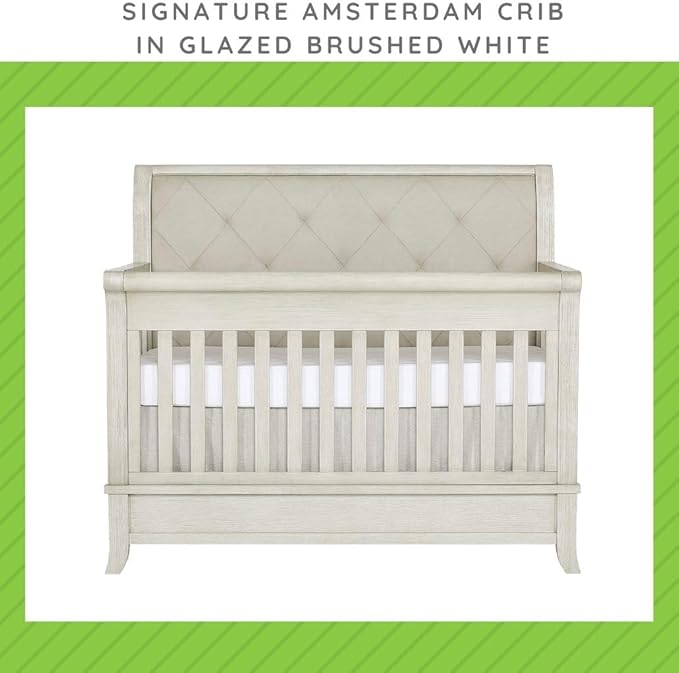 Toddler Bed Safety Guard Rail for Evolur Baby Convertible Cribs - Solid Wood Rail for Convertible Crib to Toddler Bed Conversion - Safety Bed Rail for Children (Glazed Brushed White, Model 814)