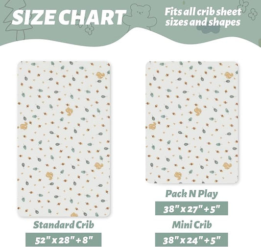 SiinvdaBZX 2 Pack Pack n Play Sheets, Ultra Soft Muslin Cotton Mini Crib Sheets Breathable Neutral Toddler Playard Bedding Cover for 38"x27" Portable/Mini Crib Mattresses (Animals + Acorn)