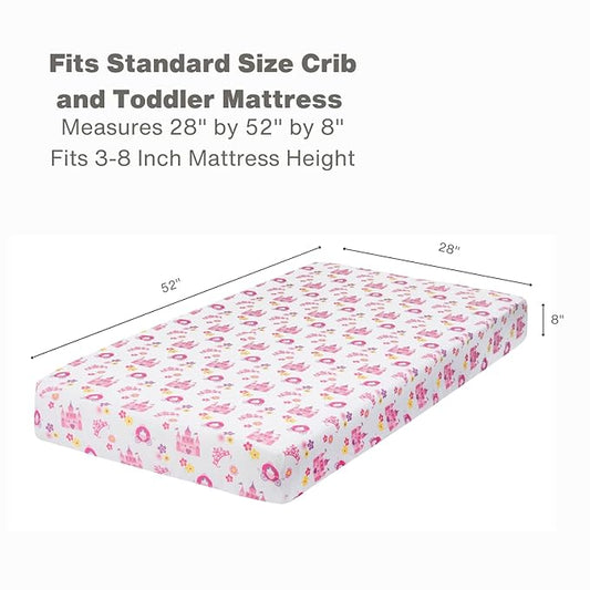 Baby Girl Fitted Crib Sheet Princess Storyland, 100% Soft Breathable Microfiber Baby Sheet, Fits Standard Size Crib Mattress 28in x 52in, Nursery Sheet