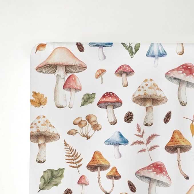 Watercolor Mushrooms Baby Crib Sheets for Boy Girl 52x28Inch Mushrooms Leaves Soft Stretchy Fitted Crib Mattress Cover Autumn Plant Baby Sheet for Standard Crib and Toddler Bed Mattress