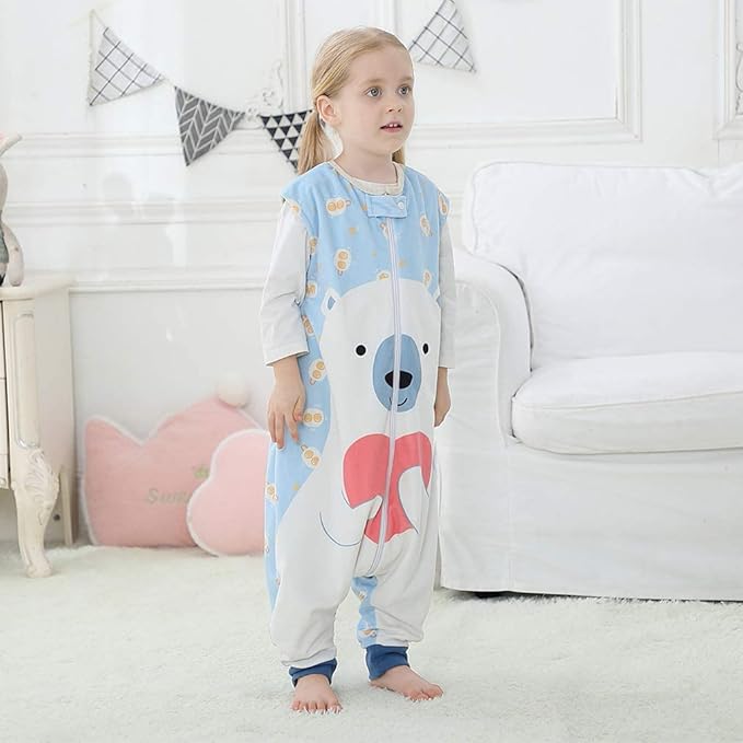 MICHLEY Toddler Sleeping Sack with Feet Newborn Infant Sleeveless Sleeping Bag 2-way Zipper Baby Wearable Blanket for Walkers,Bear,5-6T