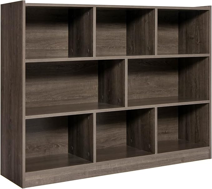 Giantex 8 Cube Bookcase, Freestanding 3-Tier Open Bookshelf, Modern Storage Display Cabinet, Wood Cube Storage Organizer for Living Room, Kid’s Room, Grey