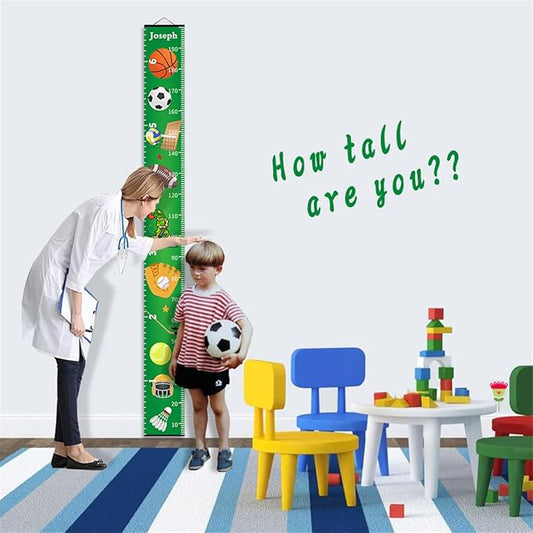 Personalized Growth Chart for Kids, Baby Height Chart with Custom Name, 77"x7.9" Canvas and Black Wood Height Measuring Rulers for Boys Girls Removable Wall Ruler Hanging for Nursery Decor - Sports