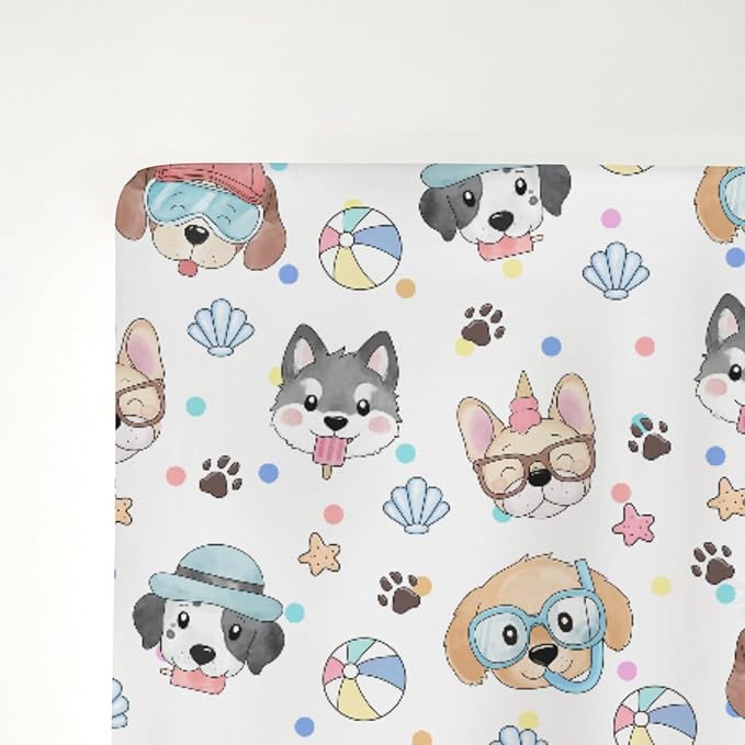 Summer Beach Fun Dogs Baby Crib Sheets for Boy Girl 28"x52" Cute Dog Vacation Soft Stretchy Fitted Crib Mattress Cover Dogs Lovers Gift Nursery Baby Sheet for Standard Crib & Toddler Mattress Pad
