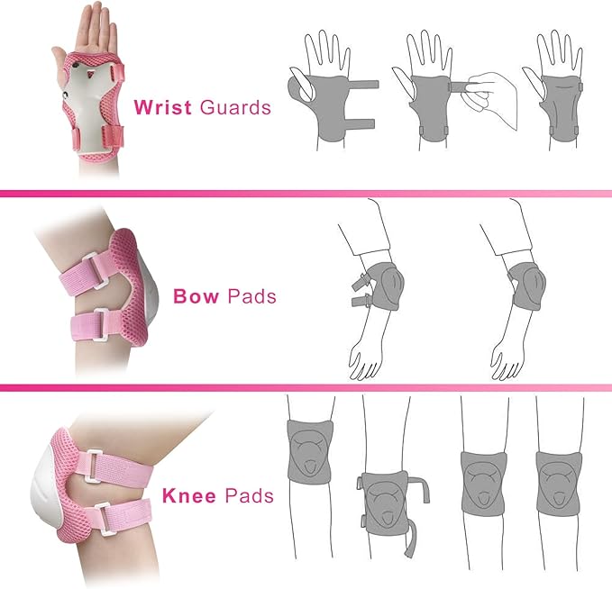 SISIGAD Kids Protective Gear Set, Strap Adjustable Knee Pads and Elbow Pads Wrist Guard 6 in 1, Suitable for Scooter, Skateboarding, Cycling, Skating