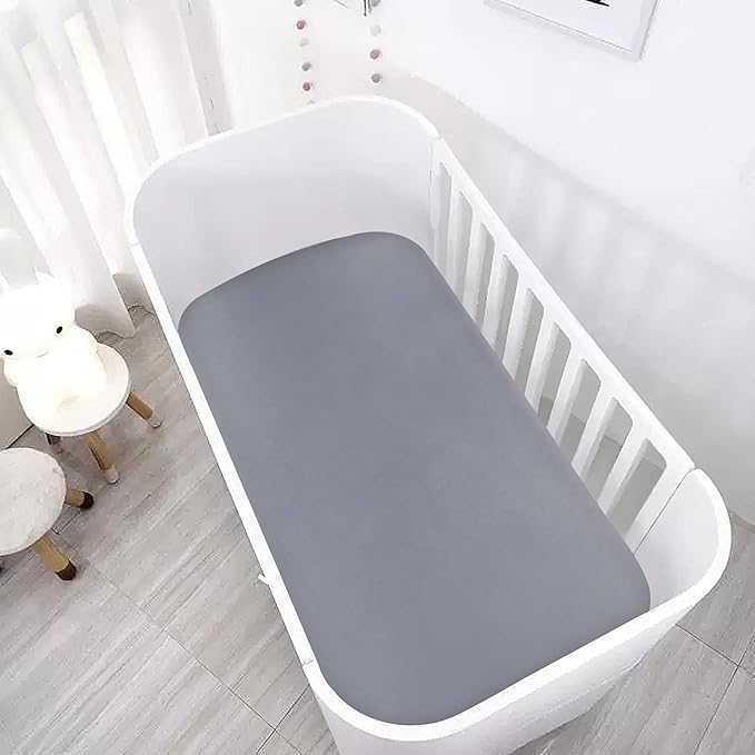 Crib Sheets for Boys, Satin Fitted Crib Sheet Soft & Silky Baby Mattress Sheet (52"x28"x8") for Baby Boys and Girls, Great for Baby with Hair and Skin, Grey