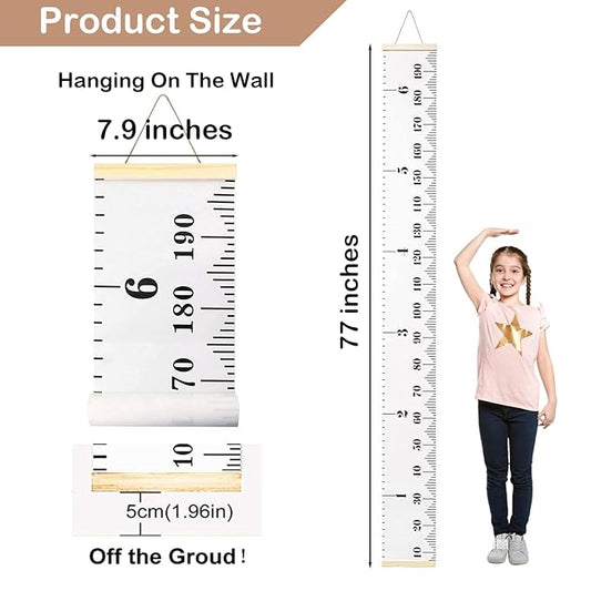 Baby Height Growth Chart, Kids Growth Chart for Wall, 77"x7.9" Premium Canvas Removable Height Chart for Kids Baby Child Toddler Boys Girls Height Measurement for Wall (Black & White)