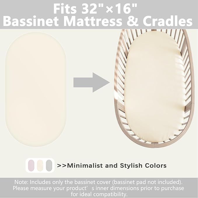 Vegan Leather Bassinet Sheets for Baby, Waterproof Wipeable, Extra Thick & PortableFit for Hourglass Oval Rectangular Cradle Pad Sheets, Standard Cradle Safe Sheets for Baby Boys Girls 32"x16"(Beige)