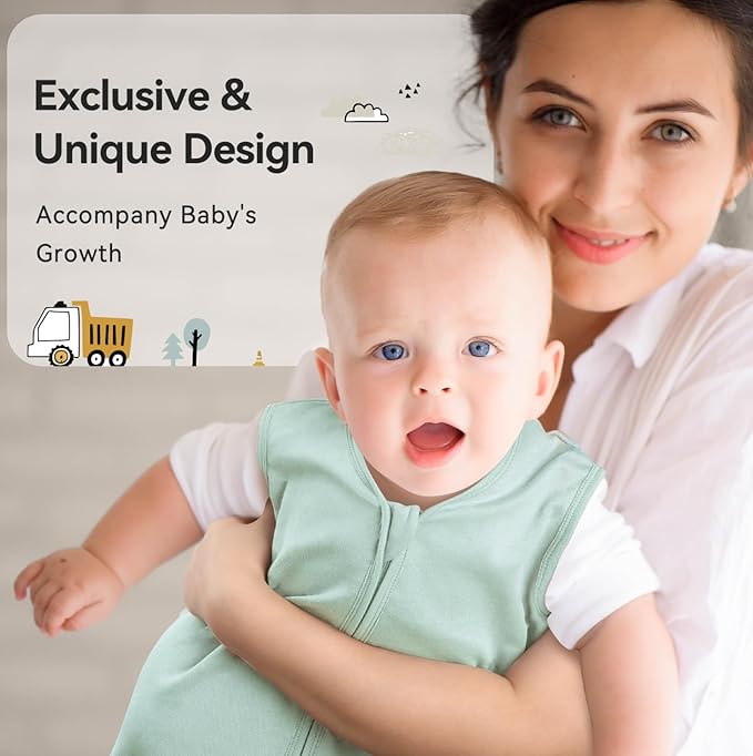Baby Sleep Sack 0-6 Months 0.5 Tog Wearable Blanket Baby, 3 Pack 100% Cotton Lightweight Sleeping Sack with 2-Way Zipper for Newborn Infant Excavator