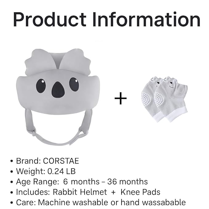 Baby Helmet for Crawling & Walking – Soft & Breathable Toddler Head Protection Cap with Adjustable Strap, Cute Koala Design, 360° Impact Shield, for Infants 8-18 Months