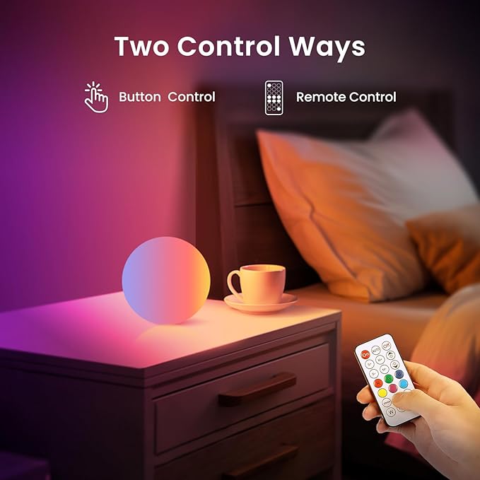 LOFTEK 3-inch Smart Sphere Night Light, Rechargeable LED Ball Lights, 16 RGB Color Change Mood Lighting, Waterproof Ambient Light for Home Bedroom Patio Pool Bathtub Decorative Lighting, 2 Pack