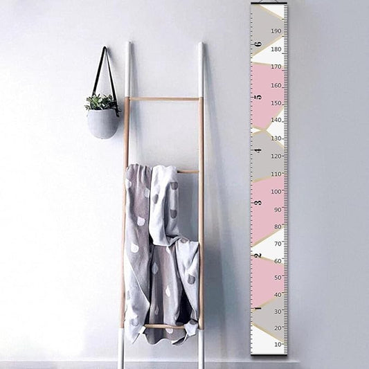 Nustila Pink Gray Color Block Growth Chart for Kids Baby Height Chart Ruler Removable Canvas Wooden Frame Hanging Wall Rulers Measurement Charts for Toddler Room Decor - 79"X7.9" with Black Wood