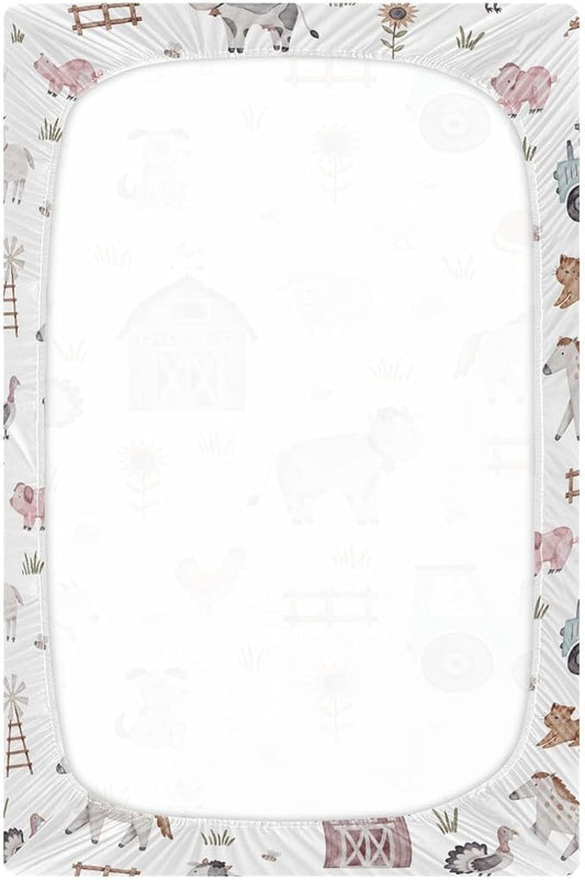 Kigai Farm House Animals Crib Sheets - Boys & Girls Cotton Crib Sheet for Standard Crib and Toddler Mattresses 28 X 52 Inch
