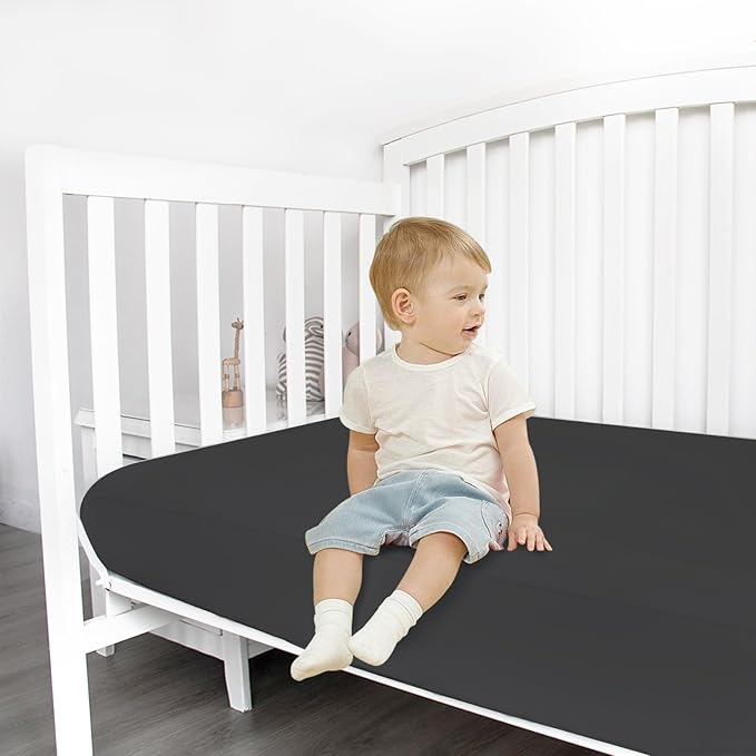 Stretchy Crib Sheets for Boys or Girls, 2 Pack Baby Sheets Fitted for Standard Crib and Toddler Mattress 52" x 28", Soft and Breathable Fitted Crib Sheets Neutral, Black