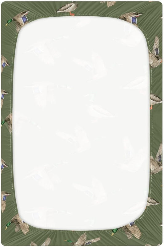 Fitted Crib Sheets for Baby Boys or Girls Soft Breathable Baby Play Yard Sheet for Standard Size Crib Mattress 39x27in Birds Wild Ducks Drake on Green Background