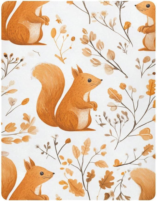 Orange Squirrels and Autumn Leaves Crib Sheets Standard Crib Toddler Mattresses Cover Fitted Baby Bed Sheet Breathable Crib Mattress Sheet for Girls Boys 52" x 28"x5''