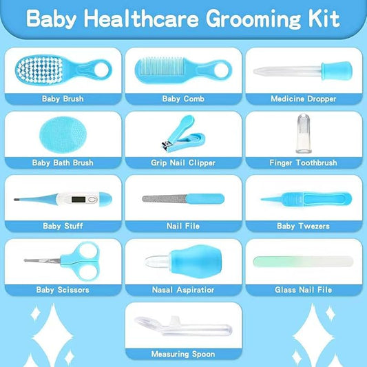Baby Healthcare and Grooming Kit, 21pcs Baby Electric Nail Trimmer Set Newborn Nursery Health Care Set for Newborn Infant Toddlers Baby Boys Girls Kids Haircut Tools (21 Kits Blue)