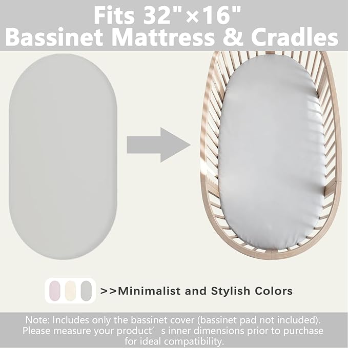 Vegan Leather Bassinet Sheets for Baby, Waterproof Wipeable, Extra Thick & PortableFit for Hourglass Oval Rectangular Cradle Pad Sheets, Standard Cradle Safe Sheets for Baby Boys Girls 32"x16"(Gray)