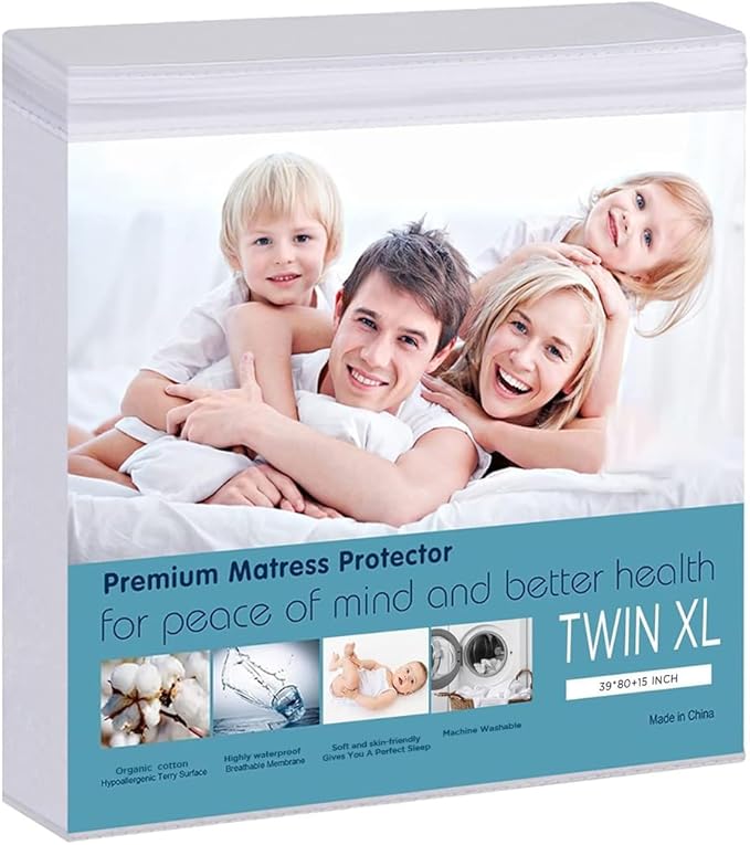 Waterproof Mattress Pad Protector 100% Organic Cotton Hypoallergenic Breathable Mattress Pad Cover, Deep Pocket (Twin XL)