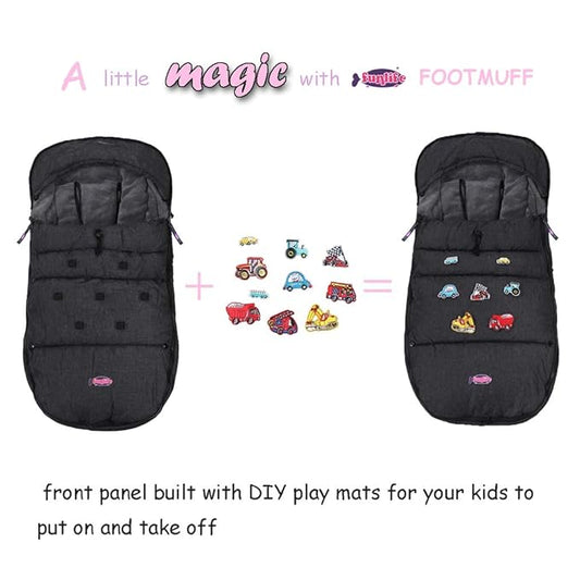 Kids DIY Play Fun Universal Stroller Bunting Bag,Winter Weather Resistant Waterproof Melange with Ultra Soft Coral Lining,3D Cotton Filling,Side Zippers Opens,Front Height Adjustable