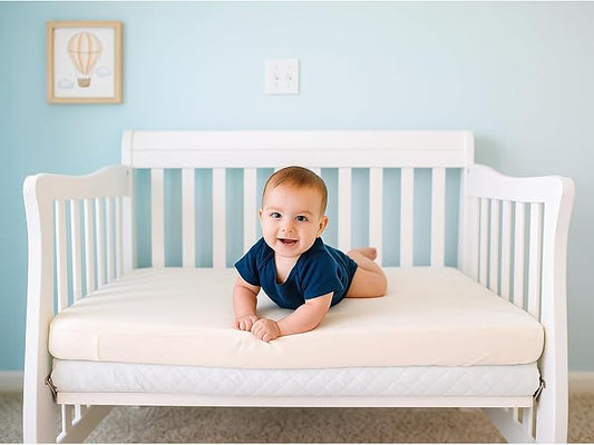 Organic Cotton Crib Mattress Protector (Water-Resistant) - Breathable Fitted Liner Pad, GOTS-Certified, Hypoallergenic, Made in USA – Mini-Crib 38" x 24" - Pack of 1