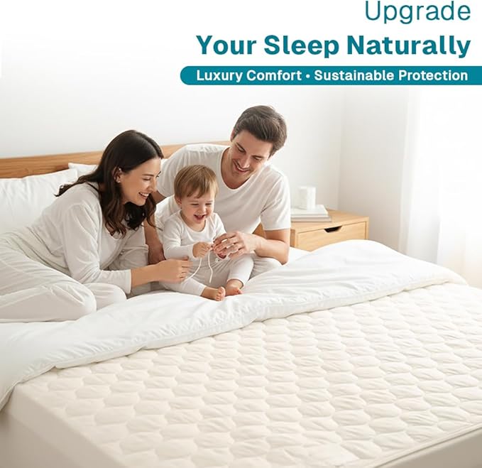 FABDREAMS Organic Quilted Mattress Protector Twin Size | Mattress Pad| Mattress Cover| Naturally Breathable | Noiseless| Fits up to 17" Deep Pockets| Temperature Regulating | Ivory