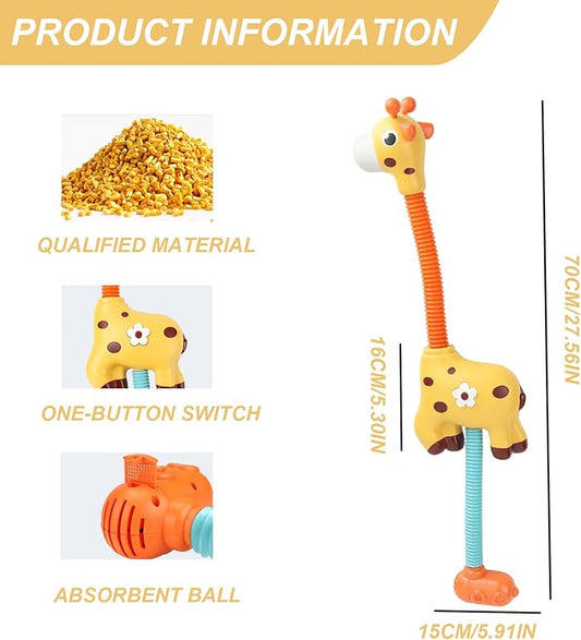 Bath Toys, 360° Adjustable Electric Giraffe Baby Shower Head with Flexible Neck Tube, Battery Operated Baby Bath Sprayer Water Toy with Suction Cup for Toddler Child 3+