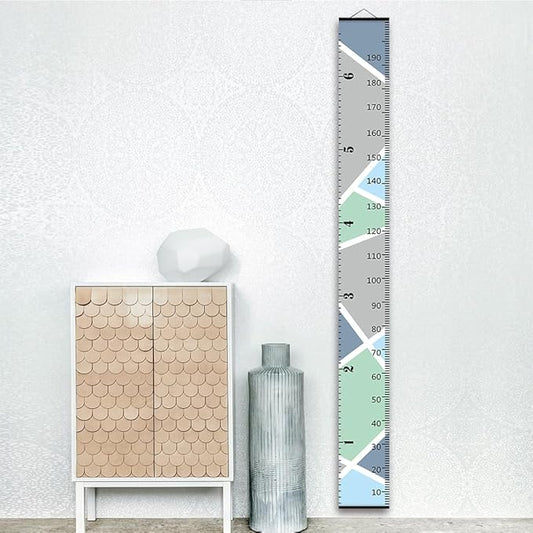 Nustila Color Block Growth Chart for Kids Baby Height Chart Ruler Removable Canvas Wooden Frame Hanging Wall Rulers Measurement Charts for Toddler Room Nursery Decor - 79"X7.9" with Black Wood