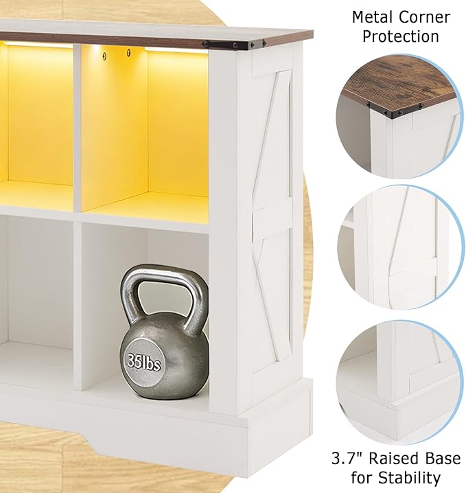 Puntogen 8 Cube Storage Organizer, Wood Cube Bookshelf with LED Lights, Horizontal Storage Cubes, Kids Bookshelf, Display Cabinet Cubby Shelf for Living Room Home Office Bedroom,White
