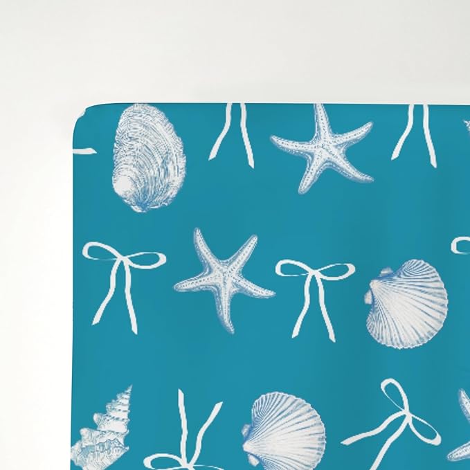Summer Conches Bows Sea Baby Crib Sheets for Boy Girl 52"x28" Ocean Seashells Beach Soft Snug Fitted Crib Mattress Covers Boho Nautical Life Baby Sheet for Standard Crib and Toddler Bed Mattress Blue