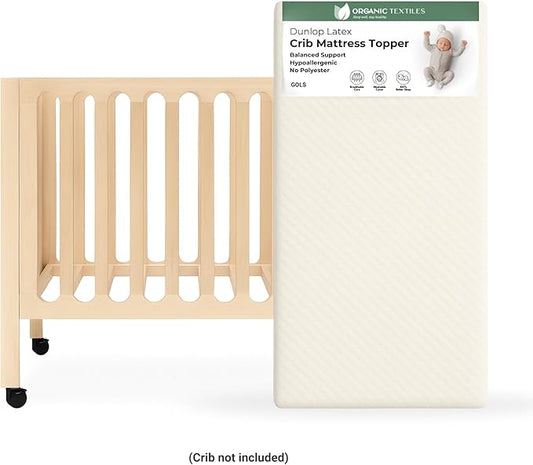 ORGANIC TEXTILES Organic Baby Mattress Topper with Tencel Cover - GOLS/GOTS Certified - Breathable, Hypoallergenic, 3" Standard (52"x28")