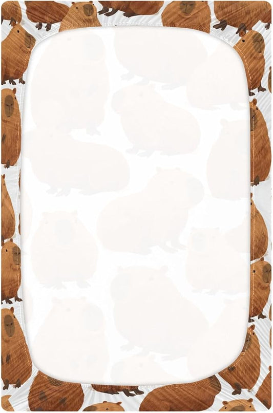 Cute Capybara Crib Sheets Soft Breathable Fitted Baby Crib Sheets Mattress Cover for Girls Boys, 52" x 28" x 9"