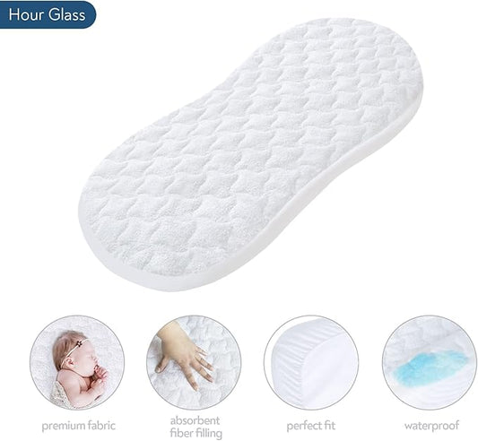 Bassinet Mattress Pad Cover 30" x 18" - Fits for Halo BassiNest Swivel, Glide, Flex, Luxe & Premiere Series Sleeper, Waterproof Quilted Bassinet Mattress Protector 2 Pack, Cotton Terry Surface