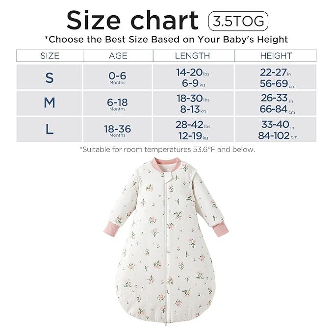 Duomiaomiao 3.5 TOG Baby Sleep Sack 100% Cotton Winter Long Sleeve Baby Wearable Blanket, Super Warm Quilted Comfy Toddler Sleeping Sack