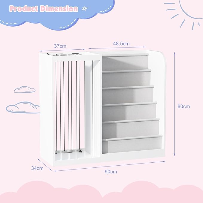 HedoAjim White Kids Bookshelf & Stuffed Animal Net Holder Plush Toy Storage Organizer Child Bookcase Toddler Baby Sling Book Rack for Playroom Bedroom Nursery Infant Boys Girls Classroom