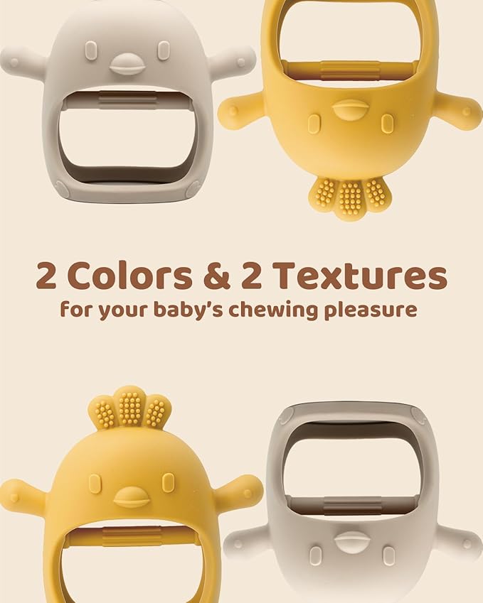 2 Packs Baby Teething Toy Silicone Teething Mitten for Babies Over 3 Months Anti Dropping Wrist Hand Teethers Baby Chew Toys for Sucking Needs, BPA Free (Ginger & Caramel)