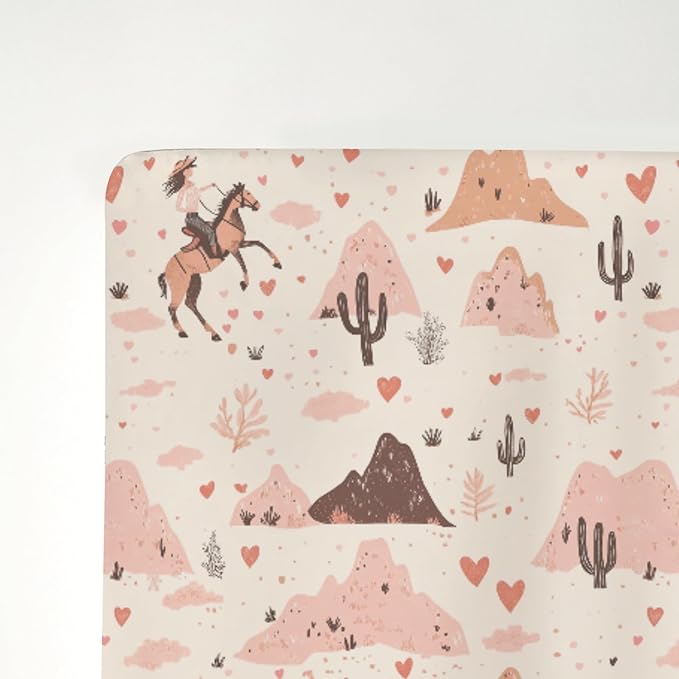 Vintage Pink Cowgirl Cactus Baby Crib Sheets for Boy Girl 52"x28" Western Cowgirl Love Soft Stretchy Fitted Crib Mattress Cover Wild Desert Baby Sheet for Standard Crib & Toddler Mattress Pad