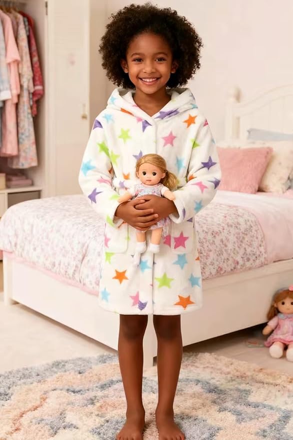 Boys Girls Robe Kids Flannel Hooded Bathrobe Sleepwear Pajamas Toddler Soft Plush Robes for Girls 2-16 Years